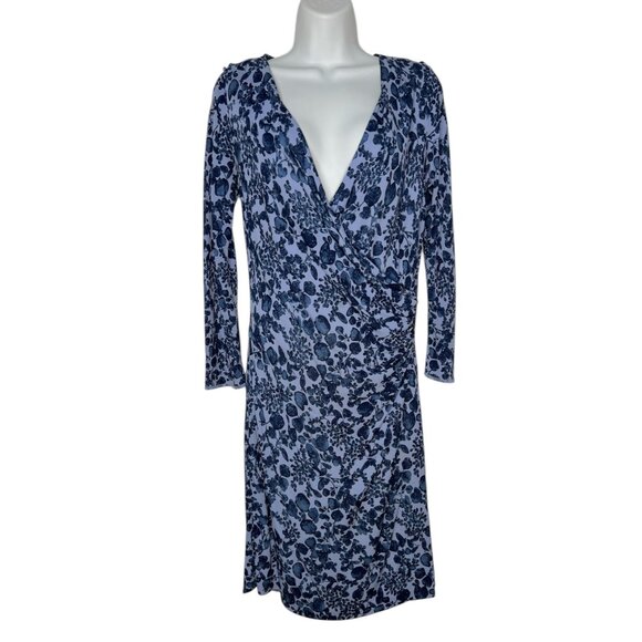 Tory Burch Michele Floral Dress Periwinkle Blue Faux Wrap Ruched V-Neck Small - Picture 1 of 11